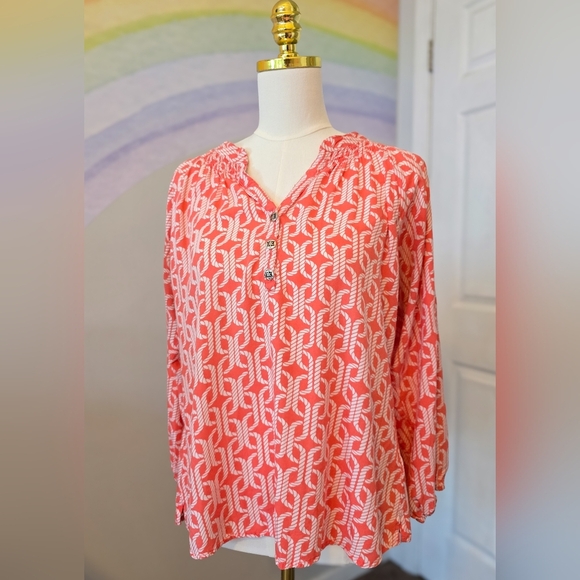 escapada Tops - ESCAPADA | Large | Rayon Nautical Rope Print Blouse